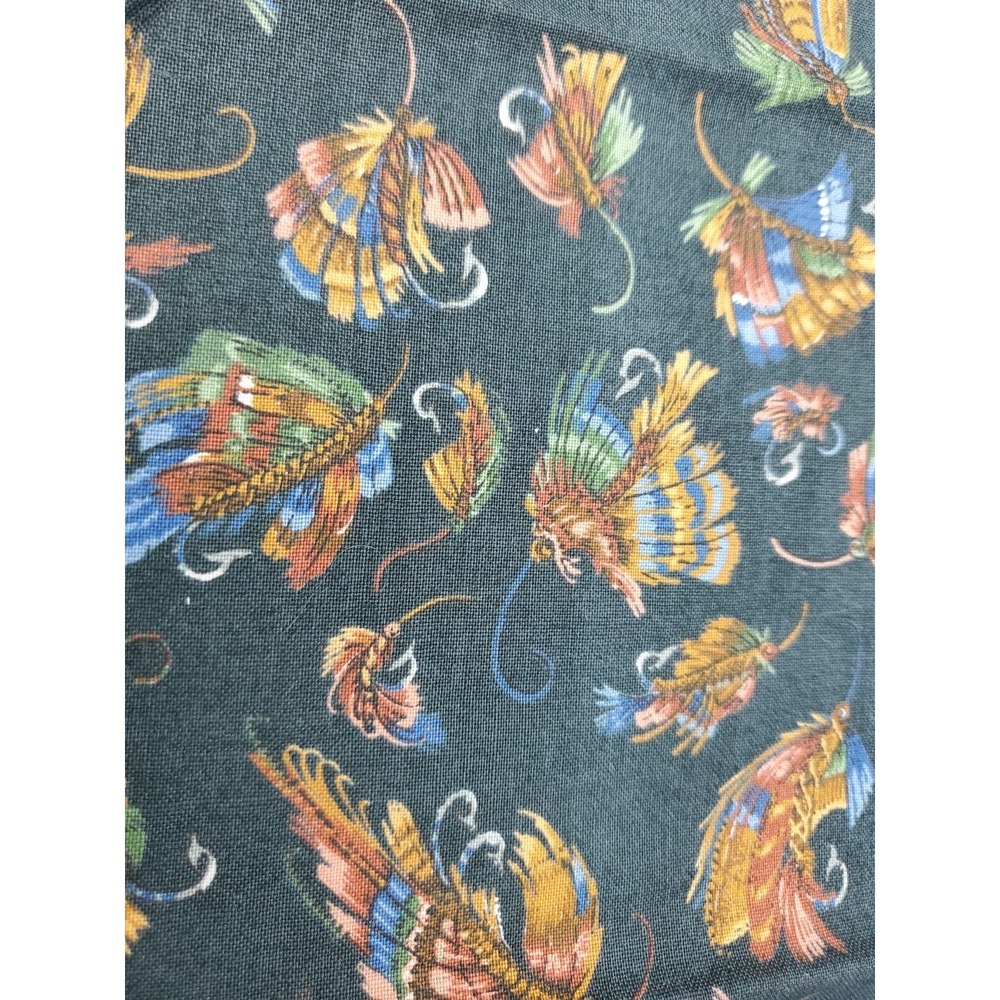 cotton fabric remnant blue brown tan green on dark green 12x44 Messmore Cranston